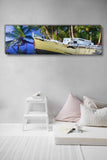 Tropical Serenity A Boat Amidst Palm Trees - Museum Quality Giclee Canvas Print Stretched