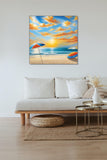 "Serenity at Sunset: Beach Umbrellas" - ChanceCox - Museum Quality Giclee Canvas Print Stretched - Embrace the Calm of Twilight by the Sea