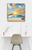 "Serenity at Sunset: Beach Umbrellas" - ChanceCox - Museum Quality Giclee Canvas Print Stretched - Embrace the Calm of Twilight by the Sea