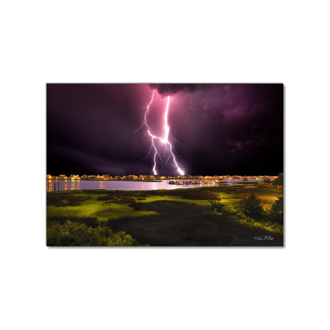 Wilmington Beach Lightning Strike - Museum Quality Giclee Canvas Print Stretched