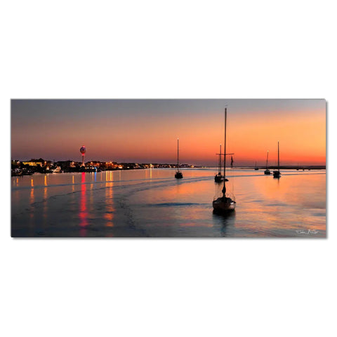 Orange Sunset Sailboat Decor - Museum Quality Giclee Canvas Print Stretched