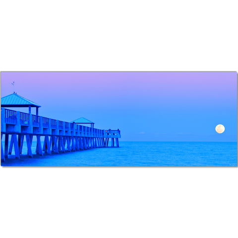 Purple Pier Moon Rise - Museum Quality Giclee Canvas Print Stretched
