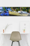 Tropical Serenity A Boat Amidst Palm Trees - Museum Quality Giclee Canvas Print Stretched